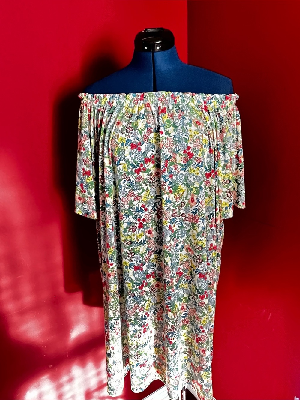 H&M Floral Off-the-Shoulder Relaxed Boho Midi Dress